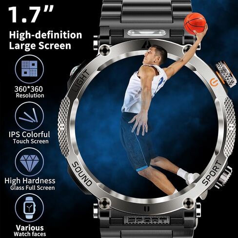 Military Smart Watches for Men (Answer/Make Calls), 1.7'' Fitness Smart Watch for Android and iPhone, Waterproof Fitness Tracker with Blood Pressure/Heart Rate/Sleep/110+ Sport Modes, Watches for Men in Saudi Arabia
