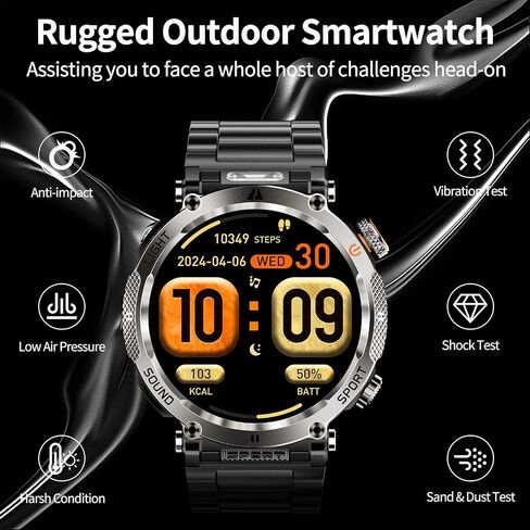 Military Smart Watches for Men (Answer/Make Calls), 1.7'' Fitness Smart Watch for Android and iPhone, Waterproof Fitness Tracker with Blood Pressure/Heart Rate/Sleep/110+ Sport Modes, Watches for Men in Saudi Arabia