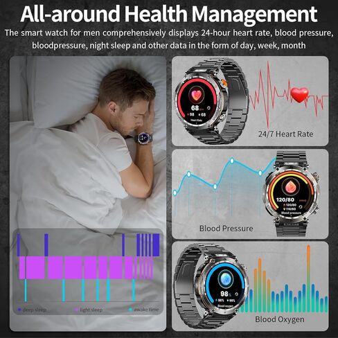 Military Smart Watches for Men (Answer/Make Calls), 1.7'' Fitness Smart Watch for Android and iPhone, Waterproof Fitness Tracker with Blood Pressure/Heart Rate/Sleep/110+ Sport Modes, Watches for Men in Saudi Arabia