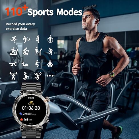 Military Smart Watches for Men (Answer/Make Calls), 1.7'' Fitness Smart Watch for Android and iPhone, Waterproof Fitness Tracker with Blood Pressure/Heart Rate/Sleep/110+ Sport Modes, Watches for Men in Saudi Arabia