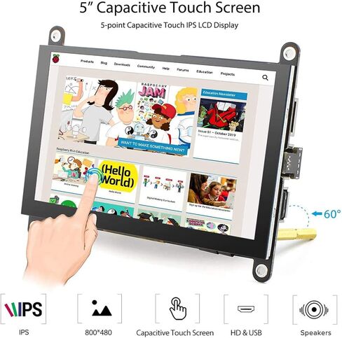 Elecrow لشاشة Raspberry Pi 7 بوصة شاشة تعمل باللمس 1024 × 600 شاشة محمولة متوافقة مع Raspberry Pi 5 4 3 Banana Pi Jetson Nano Computer in Saudi Arabia