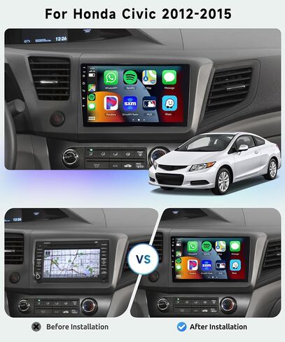 8 CORE 4G+64G Car Radio Stereo for Honda Civic 2012-2015 with Wireless CarPlay/Android Auto, 9 Inch 1280 * 720P IPS Touch Screen Android 13 GPS WiFi Bluetooth DSP SWC HD Backup Camera in Saudi Arabia