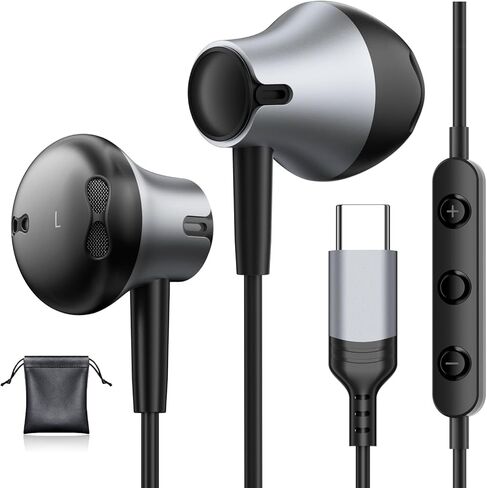 سماعات USB C لـ iPhone 16/15 Pro Max مع سماعات الأذن السلكية لـ MIC لـ Samsung Galaxy S25 S24 Ultra/S23 ، Volume Control Control Destero Novening Direds For Google Pixel 9 Pro in Kuwait