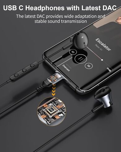 سماعات USB C لـ iPhone 16/15 Pro Max مع سماعات الأذن السلكية لـ MIC لـ Samsung Galaxy S25 S24 Ultra/S23 ، Volume Control Control Destero Novening Direds For Google Pixel 9 Pro in Kuwait