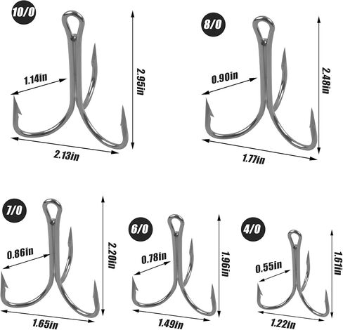 15pcs Classic Treble Fishing Hooks Large Size Silver Triple Barbed Fish Hook Strong Sharp Saltwater Fishing Hooks Size 4/0 6/0 7/0 8/0 9/0 10/0 in Saudi Arabia