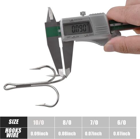 15pcs Classic Treble Fishing Hooks Large Size Silver Triple Barbed Fish Hook Strong Sharp Saltwater Fishing Hooks Size 4/0 6/0 7/0 8/0 9/0 10/0 in Saudi Arabia