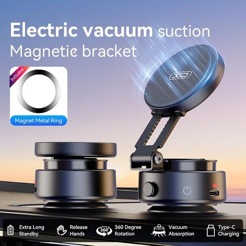 Magnetic Phone Holder, 360°Rotation Car Phone Mount, Electric Vacuum Strong Magnet for Any Smooth Surface Kitchen Mirror Gym,Cell Phone Holder Compatible with iPhone Android ( Not charging phone) in Saudi Arabia