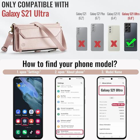 Crossbody Wallet Case Compatible with Samsung Galaxy S21 Ultra 5G RFID Blocking 10-Card Holder Soft PU Leather Magnetic Snap Strap Zipper Pocket Phone Case Fit for Galaxy S21 Ultra - Black in Saudi Arabia