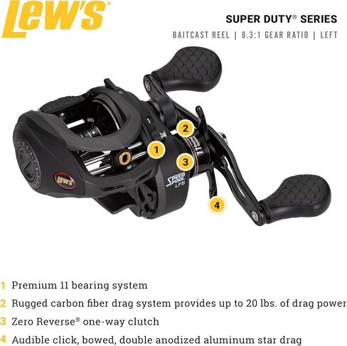 Lew's SuperDuty LFS Baitcast Fishing Reel, Right-Hand Retrieve, 6.8:1 Gear Ratio, 11 Bearing System with Stainless Steel Double Shielded Ball Bearings in Saudi Arabia