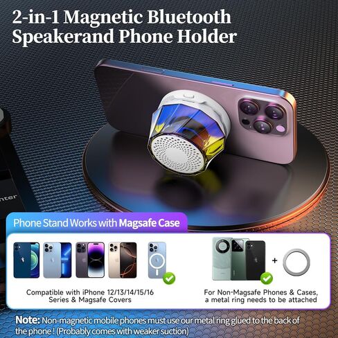 Magnetic Bluetooth Speaker with RGB Light, Cell Phone Stand with Wireless Bluetooth Speaker, for Games, Music - Long Battery Life, HD Sound Quality, Gift for Man/Woman (Pink) in Saudi Arabia