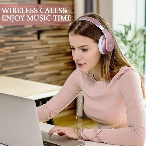 TUINYO Wireless Bluetooth Headphones - Over Ear Headset with 40H Playtime, Deep Bass, Memory-Protein Earmuffs, Mic & Wired Mode - Compatible with PC, Cell Phones & TV | Model in Saudi Arabia