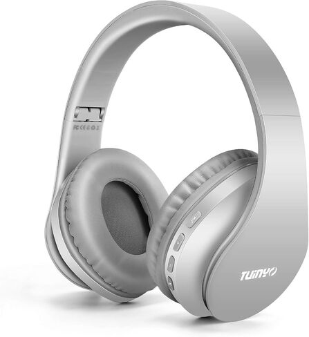 TUINYO Wireless Bluetooth Headphones - Over Ear Headset with 40H Playtime, Deep Bass, Memory-Protein Earmuffs, Mic & Wired Mode - Compatible with PC, Cell Phones & TV | Model in Saudi Arabia