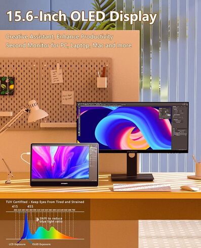 INNOCN 13.3" OLED Portable Monitor 1080P FHD USB C Laptop Monitor HDMI Computer Display HDR Gaming Monitor w/Detachable Stand & Speakers, External Monitor for Laptop PC Mac Tablet PS4 Xbox Switch in Saudi Arabia