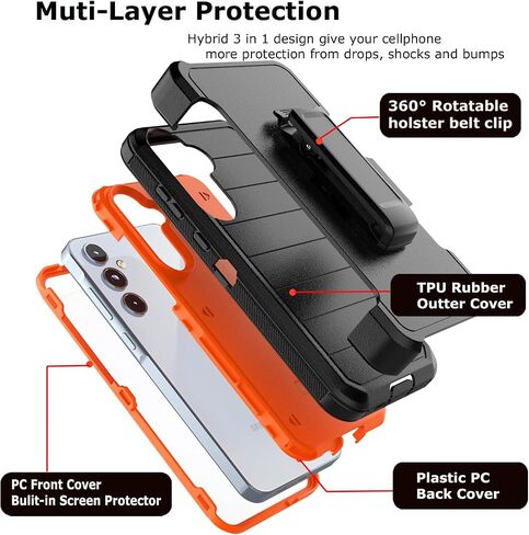 Takfox Galaxy A55 5G Case, for Samsung A55 5G Belt Clip Holster Phone Case with [Built-in Screen Protector] Kickstand Protective Rugged Heavy Duty Shockproof Dustproof Durable Cover-Black/Blue in Saudi Arabia