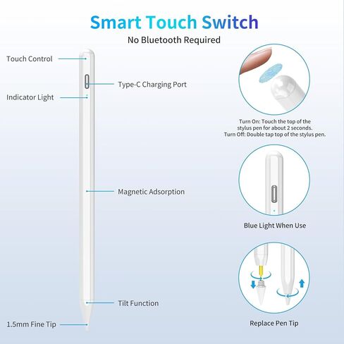 COO Stylus Pen for iPad, Magnetic Stylus iPad Pen (Black Purple01, 1 Plus 5 Pen Tips & 80cm Cable & Black Pen Plugs) in Kuwait