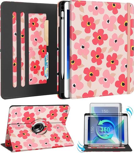 بالنسبة إلى حالة الجيل الثالث من الجيل الثالث من iPad Air/Pro 10.5 بوصة - فتيات اللطيفات Cute Rotating Stand Folio مع حامل قلم رصاص وفتحة بطاقة Girly Flower Flower Cases for iPad Pro 10.5 ''/Air 3rd in Saudi Arabia