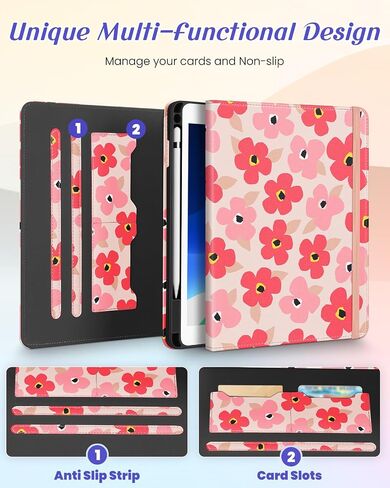 بالنسبة إلى حالة الجيل الثالث من الجيل الثالث من iPad Air/Pro 10.5 بوصة - فتيات اللطيفات Cute Rotating Stand Folio مع حامل قلم رصاص وفتحة بطاقة Girly Flower Flower Cases for iPad Pro 10.5 ''/Air 3rd in Saudi Arabia