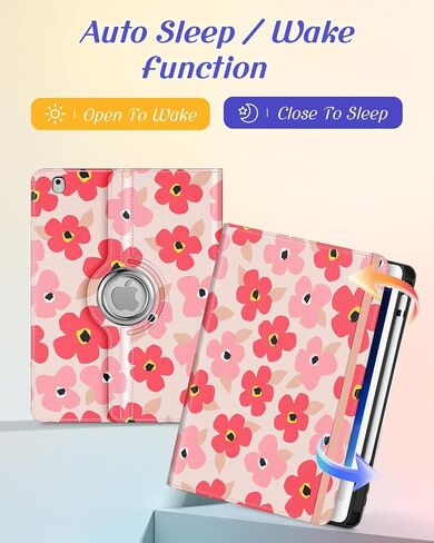 بالنسبة إلى حالة الجيل الثالث من الجيل الثالث من iPad Air/Pro 10.5 بوصة - فتيات اللطيفات Cute Rotating Stand Folio مع حامل قلم رصاص وفتحة بطاقة Girly Flower Flower Cases for iPad Pro 10.5 ''/Air 3rd in Saudi Arabia