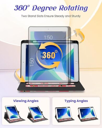 بالنسبة إلى حالة الجيل الثالث من الجيل الثالث من iPad Air/Pro 10.5 بوصة - فتيات اللطيفات Cute Rotating Stand Folio مع حامل قلم رصاص وفتحة بطاقة Girly Flower Flower Cases for iPad Pro 10.5 ''/Air 3rd in Saudi Arabia