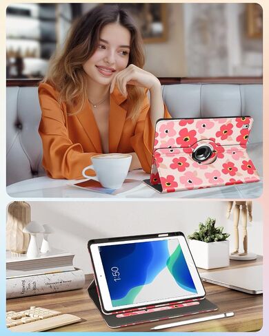 بالنسبة إلى حالة الجيل الثالث من الجيل الثالث من iPad Air/Pro 10.5 بوصة - فتيات اللطيفات Cute Rotating Stand Folio مع حامل قلم رصاص وفتحة بطاقة Girly Flower Flower Cases for iPad Pro 10.5 ''/Air 3rd in Saudi Arabia
