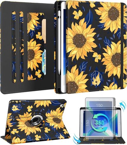 بالنسبة إلى حالة الجيل الثالث من الجيل الثالث من iPad Air/Pro 10.5 بوصة - فتيات اللطيفات Cute Rotating Stand Folio مع حامل قلم رصاص وفتحة بطاقة Girly Flower Flower Cases for iPad Pro 10.5 ''/Air 3rd in Saudi Arabia