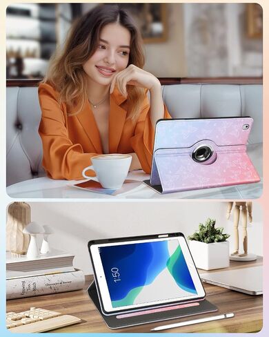 for iPad Air 3rd Generation Case/Pro 10.5 Inch Case - Women Girls Cute Rotating Stand Folio Cover with Pencil Holder & Card Slot Girly Flowers Floral Design Cases for iPad Pro 10.5''/Air 3rd in Saudi Arabia