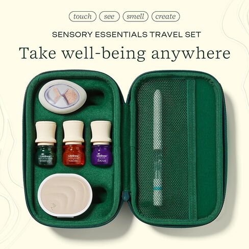 Lifelines Sensory Essentials Travel Set, Includes Pen Diffuser, Grounding Stone Fidget, Everyday Diffuser, and Three Bottles of Lifelines Essential Oil Blend in Travel Case in Kuwait