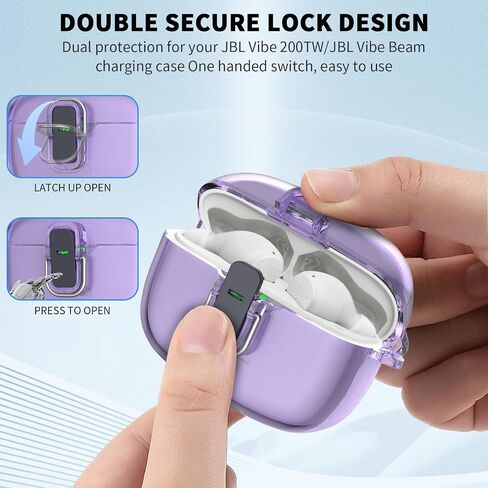 for JBL Vibe 200TWS Case/JBL Vibe Beam Secure Lock Case Cover with Cleaner Kit, TPU Protective Case with Carabiner for JBL Vibe 200TWS/JBL Vibe Beam Charging Case (Clear Blue), PEI-D46-1 in Saudi Arabia