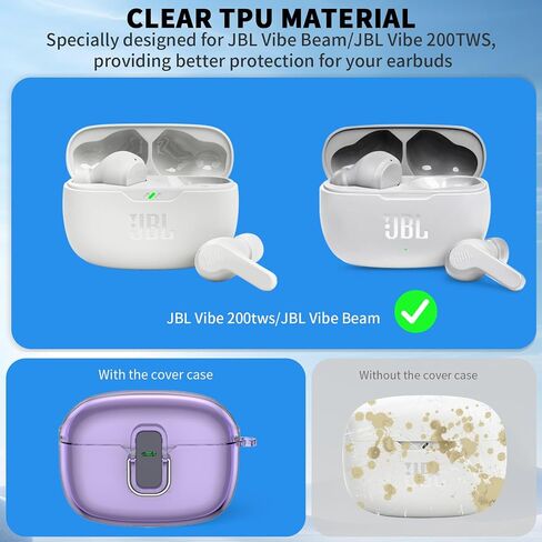 for JBL Vibe 200TWS Case/JBL Vibe Beam Secure Lock Case Cover with Cleaner Kit, TPU Protective Case with Carabiner for JBL Vibe 200TWS/JBL Vibe Beam Charging Case (Clear Blue), PEI-D46-1 in Saudi Arabia