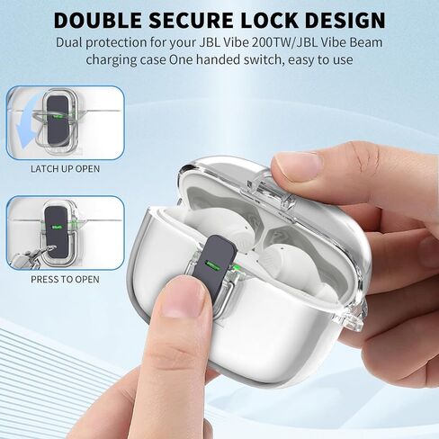 for JBL Vibe 200TWS Case/JBL Vibe Beam Secure Lock Case Cover with Cleaner Kit, TPU Protective Case with Carabiner for JBL Vibe 200TWS/JBL Vibe Beam Charging Case (Clear Blue), PEI-D46-1 in Saudi Arabia