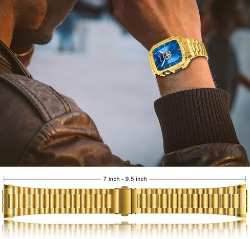 Stainless Steel Watch Band and Case Compatible with Apple Watch Ultra 2/Ultra (49mm),Adjustable Metal Strap and Rugged Protector Cover for iWatch Men,Gold in Saudi Arabia