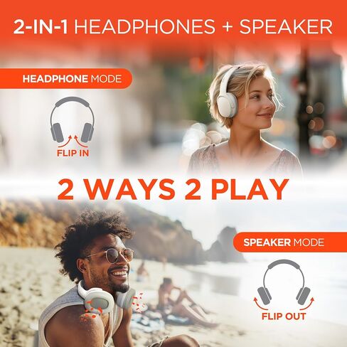 Collapsible Wireless Headphones + HD Stereo Speakers Flip The Ear Cups in for Music Solo Style, Flip The Ear Cups Out for Music in Full Stereo Detail (Black) in Saudi Arabia