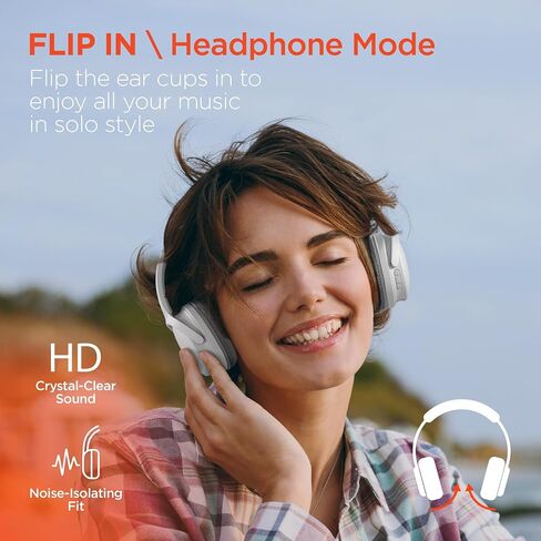 Collapsible Wireless Headphones + HD Stereo Speakers Flip The Ear Cups in for Music Solo Style, Flip The Ear Cups Out for Music in Full Stereo Detail (Black) in Saudi Arabia
