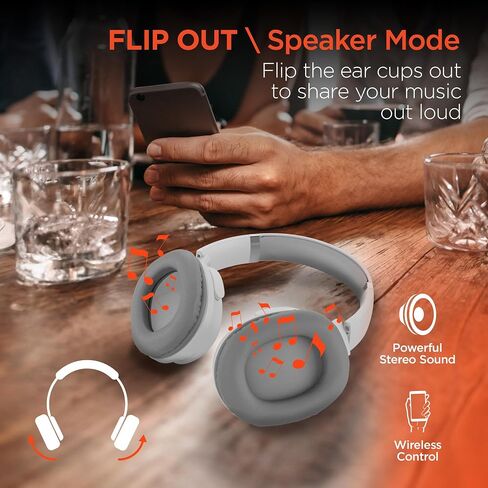 Collapsible Wireless Headphones + HD Stereo Speakers Flip The Ear Cups in for Music Solo Style, Flip The Ear Cups Out for Music in Full Stereo Detail (Black) in Saudi Arabia