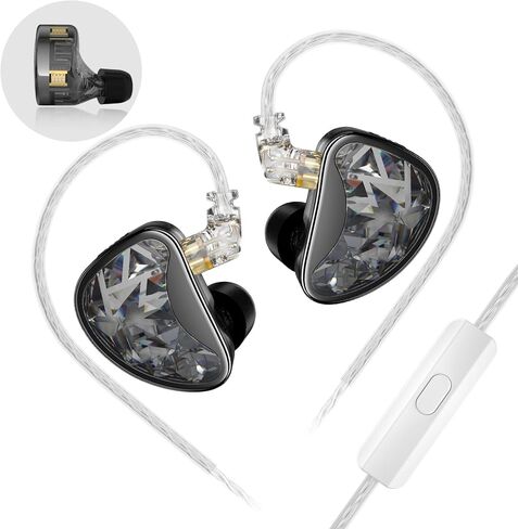 KZ ZAR in-Ear Monitors Headphones 7BA+1DD Hybrid Drivers IEM Earphones,HiFi in-Ear Wired Earphones with 2Pin Detachable Silver-Plated Cable for Singers Drummer Musician (Without Mic,Black) in Saudi Arabia