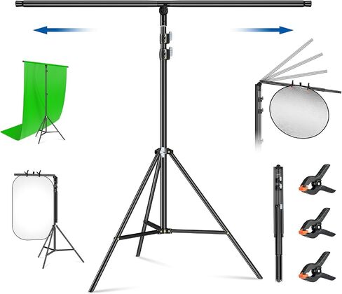 T-Shape Backdrop Stand 8.5 x 6.7ft Multifunction Background Support Stand Kit Adjustable T Shape Background Holder with 3 Spring Clamps for Party, Photography, Video, Studio in Saudi Arabia