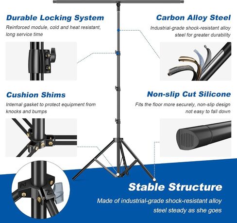 T-Shape Backdrop Stand 8.5 x 6.7ft Multifunction Background Support Stand Kit Adjustable T Shape Background Holder with 3 Spring Clamps for Party, Photography, Video, Studio in Saudi Arabia