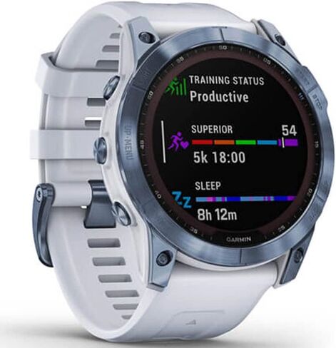 Garmin Fenix 7X Pro Sapphire Solar, Multisport GPS Smartwatch, Built-in Flashlight, Solar Charging, Titanium with Fog Gray/Ember Orange Band Bundle with Deco Essentials Charging Dock &Silicone Covers in Saudi Arabia