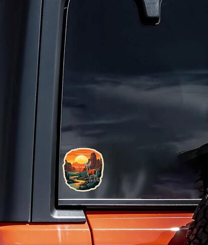 الجبال الجمالية ملصق الغزلان غروب الشمس للغيتار ، لوح التزلج ، زجاجات المياه ، الكمبيوتر المحمول ، ملصق ملصق فينيل مقاوم للماء 5 بوصة (التصميم 4) in Kuwait