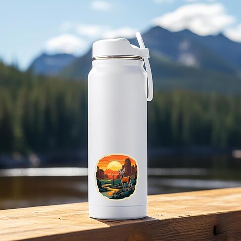 الجبال الجمالية ملصق الغزلان غروب الشمس للغيتار ، لوح التزلج ، زجاجات المياه ، الكمبيوتر المحمول ، ملصق ملصق فينيل مقاوم للماء 5 بوصة (التصميم 4) in Kuwait