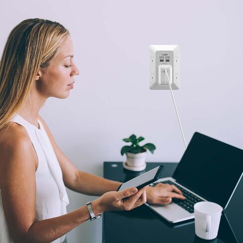 حامي مخرج متعدد المكونات-قطاع طاقة من 3 جوانب مع 5 موسع للمنفذ و 4 منافذ USB (2 USB-C) وضوء ليلي ، شاحن جدار USB للمنزل ، المكتب ، السفر ، المدرجة في ETL ، أبيض in Saudi Arabia