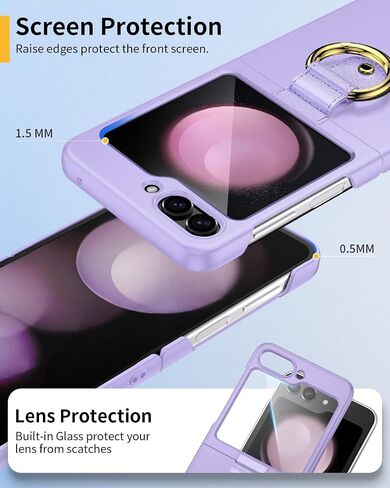 Lanheiem for Samsung Galaxy Z Flip 5 Case ، [حامل الحلقة] حالة وقائية صلبة شديدة الانفصال عن صدمة الجسم غطاء رفيع للغاية لـ Samsung Galaxy Z Flip 5 - Black in Saudi Arabia
