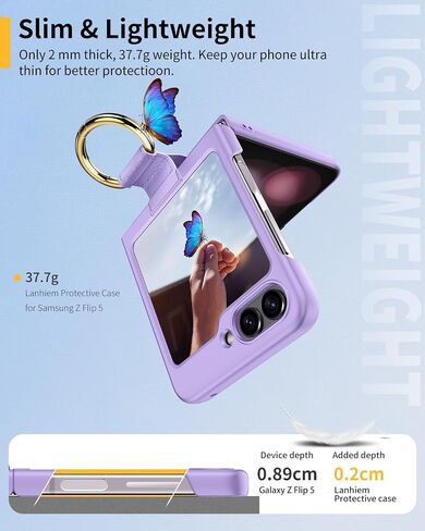 Lanheiem for Samsung Galaxy Z Flip 5 Case ، [حامل الحلقة] حالة وقائية صلبة شديدة الانفصال عن صدمة الجسم غطاء رفيع للغاية لـ Samsung Galaxy Z Flip 5 - Black in Saudi Arabia