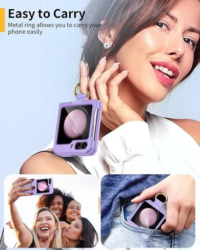 Lanheiem for Samsung Galaxy Z Flip 5 Case ، [حامل الحلقة] حالة وقائية صلبة شديدة الانفصال عن صدمة الجسم غطاء رفيع للغاية لـ Samsung Galaxy Z Flip 5 - Black in Saudi Arabia