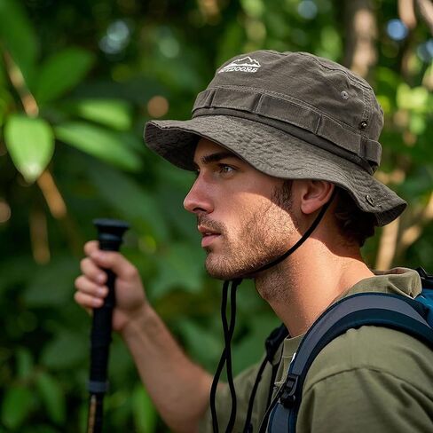 CLAPE Fishing Hat Washed Boonie Sun Hats Bucket Cap with String Sun Protection Outdoor Camping Cap Jungle Hat Flat Top Cap in Saudi Arabia