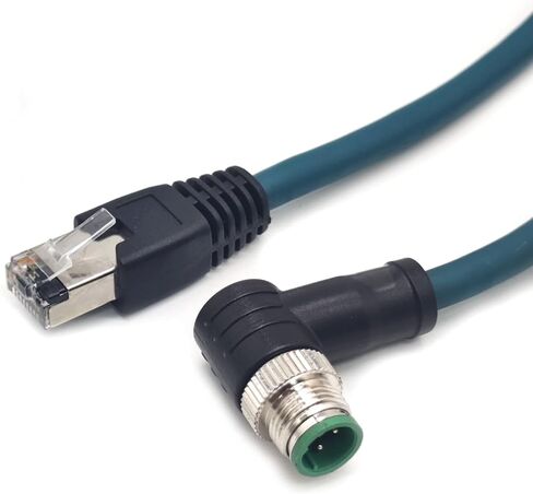 3.28ft M12 4 Pin D Code Male Right Angled to RJ45 Male High Flex Cat6 Ethernet Cable, RJ45 to M12 Industrial Connector Cable Shielded Field Wireable Cable Assembly for Automation Application 1Meter in Saudi Arabia