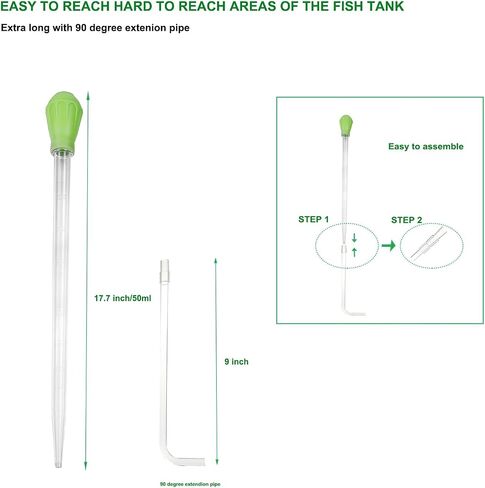 50ml Manual Coral Fish Feeder/Water Changer/Waste Remover with 2pcs Extension Pipes, Fecsam 17.7inch Aquarium Clean Tool for Fish Tank Cleaning, Aquatic Pipette Dropper, Gravel Cleaner Siphon in Kuwait