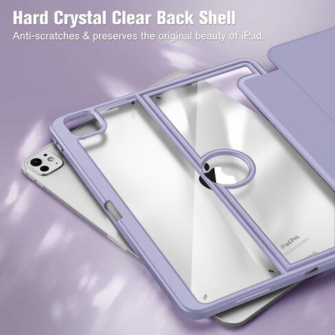 Fintie Clear Case for iPad Pro 13-inch (M4) 2024 - Multiple Angles Viewing Shockproof Soft TPU Cover with Transparent Back Shell & Pencil Holder, Lilac Marble in Kuwait