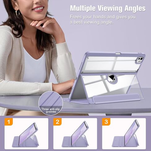 Fintie Clear Case for iPad Pro 13-inch (M4) 2024 - Multiple Angles Viewing Shockproof Soft TPU Cover with Transparent Back Shell & Pencil Holder, Lilac Marble in Kuwait