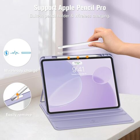 Fintie Clear Case for iPad Pro 13-inch (M4) 2024 - Multiple Angles Viewing Shockproof Soft TPU Cover with Transparent Back Shell & Pencil Holder, Lilac Marble in Kuwait